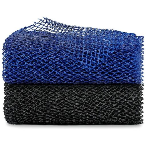 African Net Sponge, 2 Pieces Exfoliating Premium Nylon Bathing /Wash Net for Daily Back Body Scrub Scrubber Shower Net ( Black, Blue )