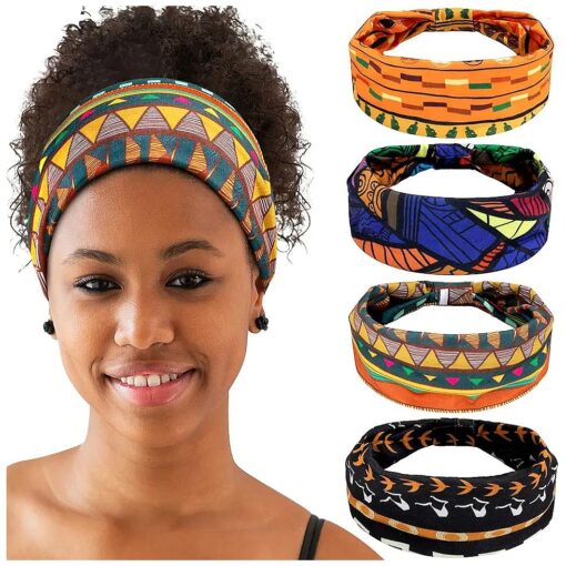 WILLBOND 4 Pieces African Headbands Yoga Headband Stretchy Wide Knotted African Hair Band Hair Accessories for Women and Girls ( Vintage Series )