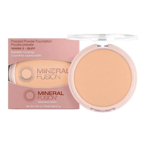 Mineral Fusion Pressed Powder Foundation, Warm 2 - Med Skin w/Yellowish Undertones, Age Defying Foundation Makeup with Matte Finish, Talc Free Face Powder, Hypoallergenic, Cruelty-Free, 0.32 Oz