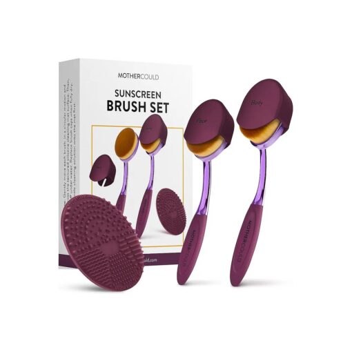 Sunscreen Brush Set - Sunblock Applicator for Kids, Babies, Families, Adults, Parents, Child-Safe Face and Body, Portable with Protective Caps and Cleaning Mat ( 2 Pack ) ( Plum )