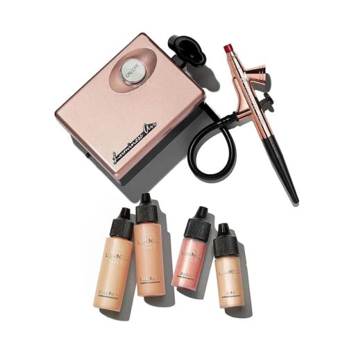 LUMINESS Legend Makeup Airbrush System & 4-Piece Foundation Starter Kit, Shade Warm - Quick, Easy & Long Lasting Application - Includes ( 2 ) Silk 4-In-1 Foundation, Highlighter & Blush