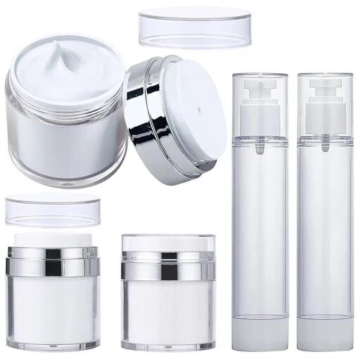 5 Pack Airless Pump Jar set, 1.7 OZ Airless Pump Bottle and Travel Jar for Creams, Vacuum Cosmetics Pump Bottle Dispenser, Travel Container for Creams, Lotion, Cosmetic, Toiletries and Liquid Storage