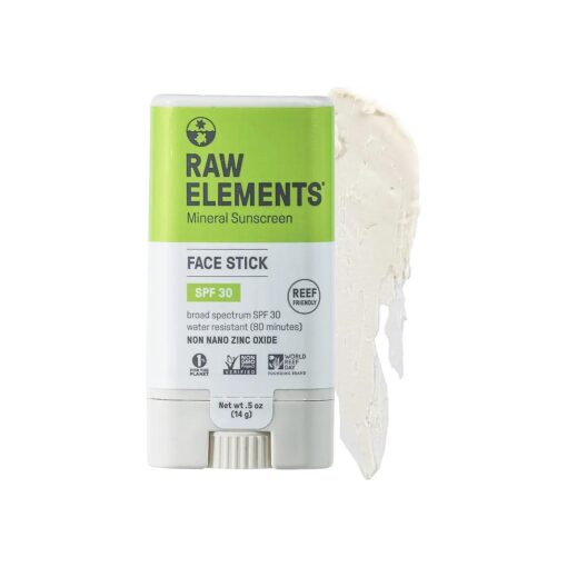 Face All-Natural Mineral Sunscreen Stick, Non-Nano Zinc Oxide, 95 % Organic, Water-Resistant 80 Min, Reef Safe, All Ages Safe, SPF 30+, Travel Sunblock 0.5 oz