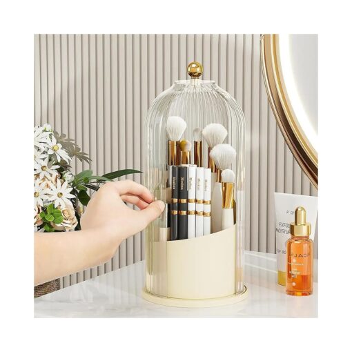 Makeup Brush Holder Organzier with Lid, 360-Degree Rotating, Clear Cover, Large Capacity, Easy Cleaning, Fits All Brush Sizes