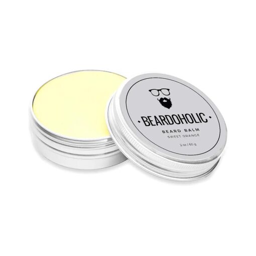 Beardoholic Beard Balm - 100 % Natural With Strong Hold That Lasts All Day - Shapes and Styles Beard With Ease - Eliminate Beard Itch and Dandruff - Light Orange Scent, 2 oz or 60 g Size of Container