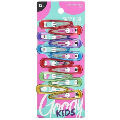 Goody Kids Contour Snap Clips - 12 Count, Assorted Colors - Just Snap Into Place - Suitable for All Hair Types - Pain-Free Hair Accessories for Women and Girls - All Day Comfort