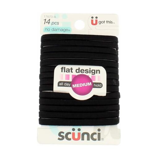 Scunci No-Damage Black Hair Ties, Flat Design All Day Medium Hold, 14-Pcs per Pack ( 1-Pack )