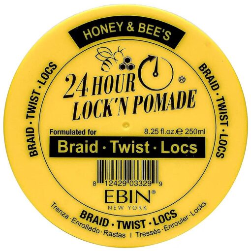 24 HOUR LOCK'N POMADE Braid Formula, Honey & Bee 's, 8.25 Oz | Great for Braiding, Twisting, Edges, No Residue, No Flaking, Extreme Firm Hold, High Shine, Honey Scented