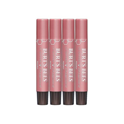 Burt 's Bees Shimmer Lip Tint Set, Tinted Lip Balm Stick, Moisturizing for All Day Hydration with Natural Origin Glowy Pigmented Finish & Buildable Color, Peony ( 4-Pack )