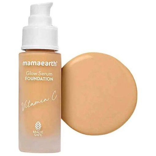 Mamaearth Glow Serum Foundation - Nude Glow Shade | with Vitamin C & Turmeric | Up to 12 Hour Buildable Coverage | Waterproof & Lightweight | 1.01 Fl Oz ( 30ml )