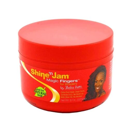 AmPro Shine-n-Jam Magic Fingers Gel for Braids - Provides Firm Hold with Non-Greasy Shine - Strengthens Hair with Silk Proteins - Works on Any Hair Texture to Create Multiple Styles - 8 oz