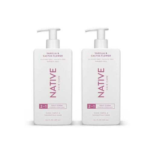 Native Vanilla & Cactus Flower 2-in-1 Shampoo & Conditioner Contain Naturally Derived Ingredients |All Hair Type Color & Treated, Fine to Dry Damaged, Sulfate & Dye Free - 2-Pack