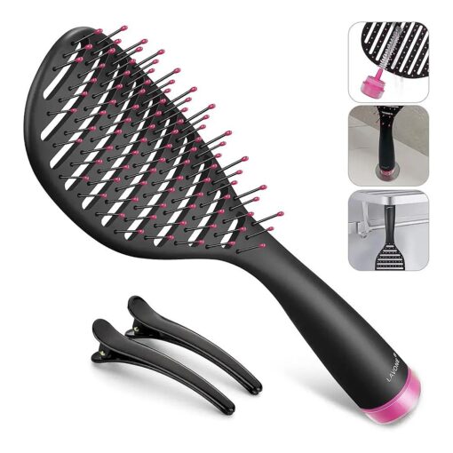 Hair Brush, Curved Vented Hairbrush Faster Blow Drying, Detangler Brush with a Built in Brush Cleaner, Hair Clips and Magnetic Holder, for women Men & Kids, Detangling Brush for All Hairs