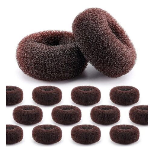 HOFASON Hair Bun Maker Donut 12 Pcs, Medium Hair Donuts for Buns Ring Style Ballet Hair Bun Accessories Bulk Sock Bun Doughnut for Women Girls Long & Thick Hair Buns Shaper ( Size M / 2.75 Inch, Brown )