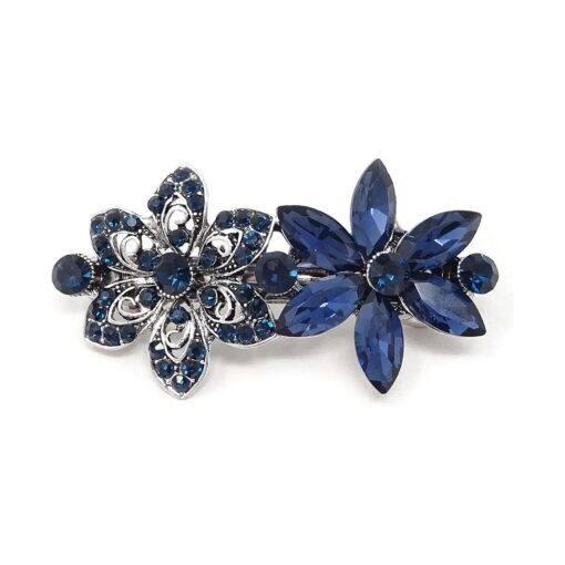 Honbay Stylish Hair Accessory Dark Blue Crystal Rhinestones Hair Barrette French Hair Clip Hair Pin ( A )