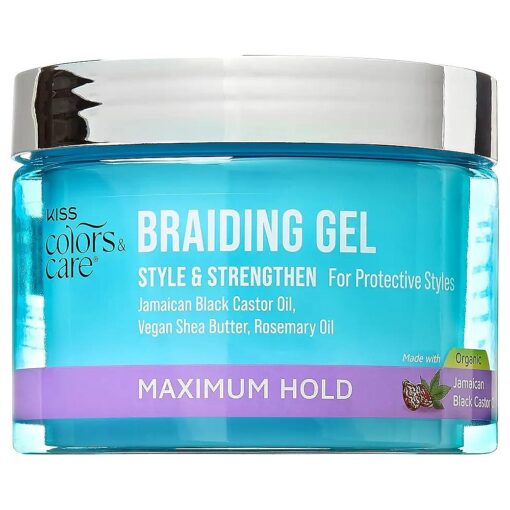 KISS COLORS & CARE Braid Gel Maximum Hold, 6 oz -Nourishing, Adds Shine, Moisture Boosting, Lasting Hold, For All Hair Types, Style and Stregthen, For Protective Styles