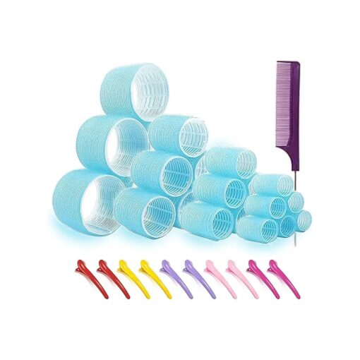 Jumbo Hair Rollers Set Hair Rollers Curlers For Long Hair No Heat Curlers Heatless Hair Rollers With Clips & Comb 24 Packs ( Blue )