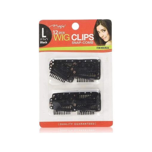 12 pcs Wig Clips Snap Comb Large 1 7/16" ( Black )