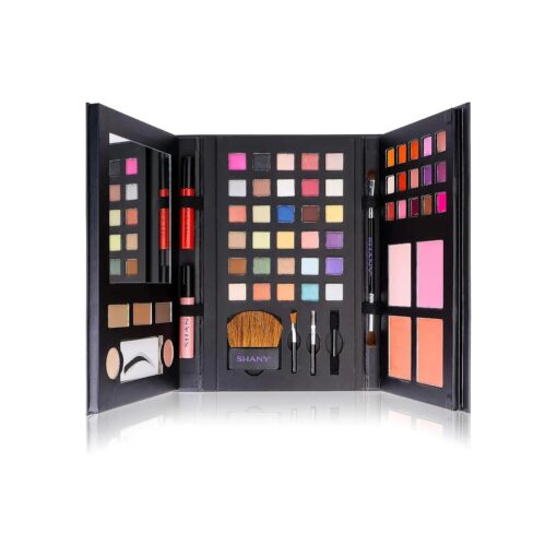 SHANY Luxe Book Makeup Set - All In One Travel Cosmetics Kit with 30 Eyeshadows, 15 Lip Colors, 5 Brushes, 4 Pressed Blushes, 3 Brow Colors, and Mirror