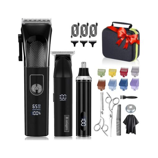 Roziapro Hair Clippers for Men Precise Close Cutting Beard Trimmer Rechargeable Barber Clippers Electric Nose Hair Trimmer Professional Hair Clippers Kit ( Black )