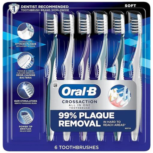 Oral-B CrossAction All In One Soft Toothbrushes, Deep Plaque Removal, 6 Count