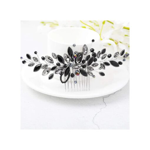 Unicra Bride Wedding Hair Combs Black Delicate Opal Crystal Bridal Headpieces Hair Accessories for Women and Girls ( Black )