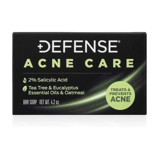 Defense Acne Care Bar Soap 4.2oz | contains 2 % Salicylic Acid, Tea Tree & Eucalyptus Essential Oils & Oatmeal