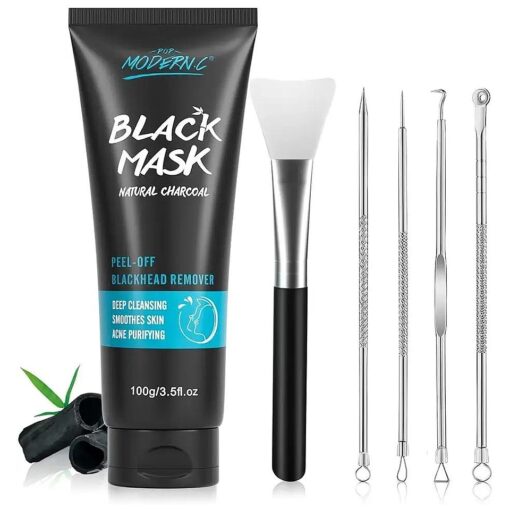 Blackhead Remover Mask Bamboo Charcoal Peel Off Mask Skin Care Face Mask 3-in-1 Kit Pimple & Deep Cleansing Black Facial Mask Shrink Pore with Blackhead Remover Extractor Tools