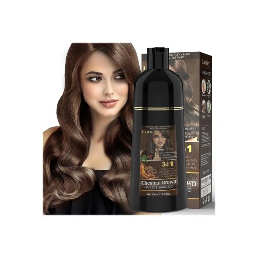 Hair Dye Shampoo 3 In 1 Hair Color Shampoo Instant Coloring Nature Herbal treated for Men and Women champu para canas mujer ( 500mL,17.6 Fl Oz ) ( Chestnut Brown )