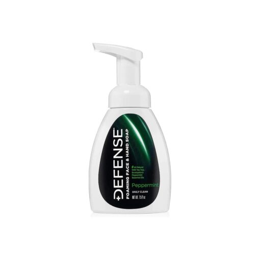 Defense Liquid Foaming Face & Hand Soap, Peppermint 7.5 Fl Oz with Tea Tree, Eucaluptus, Jojoba, Aloe Vera, Olive & Coconut Oils