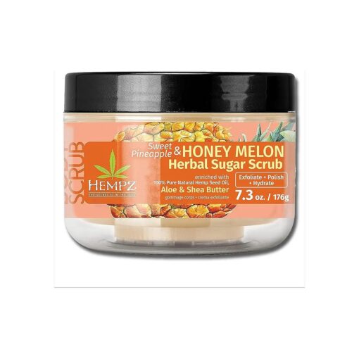 HEMPZ Sugar Body Scrub All Natural Exfoliating Shea Butter, Sugar, and Salt - For Women, Men, and Teens, 7.3 fl oz ( Pineapple & Honey Melon )