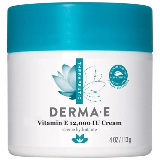 DERMA-E Vitamin E 12,000 IU Cream - Moisturizer for Face and Body - Multi-purpose Face Cream, Hand Cream and Body Lotion Soothes and Protects, 4 oz