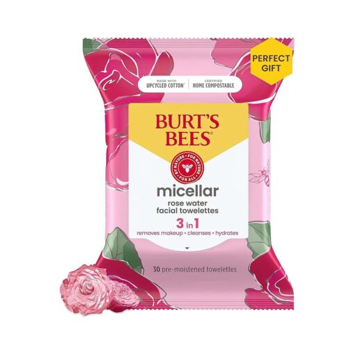 Burt 's Bees Rose Water Face Wipes, for All Skin Types, Hydrating Micellar Makeup Remover & Facial Cleansing Towelettes, 30 Ct ( 3-Pack )