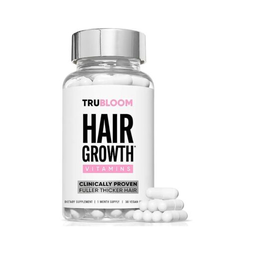 Tru Bloom Hair Growth Vitamins : Clinically Proven for Fuller, Thicker Hair, Natural & Drug-Free, Much More Than a Simple Biotin Supplement, 1 Month Supply