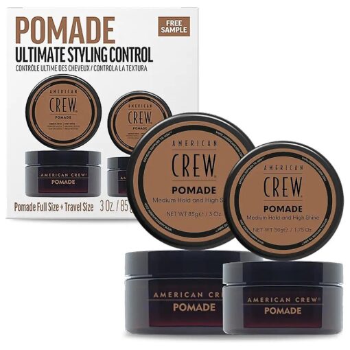 American Crew Men 's Hair Pomade, Like Hair Gel with Medium Hold & High Shine, Travel Size, Duo Gift Set