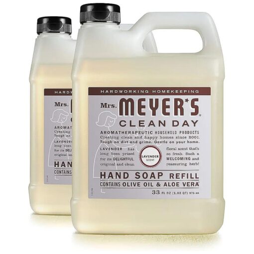 MRS. MEYER 'S CLEAN DAY Hand Soap Refill, Made with Essential Oils, Biodegradable Formula, Lavender, 33 Fl, Oz - Pack Of 2