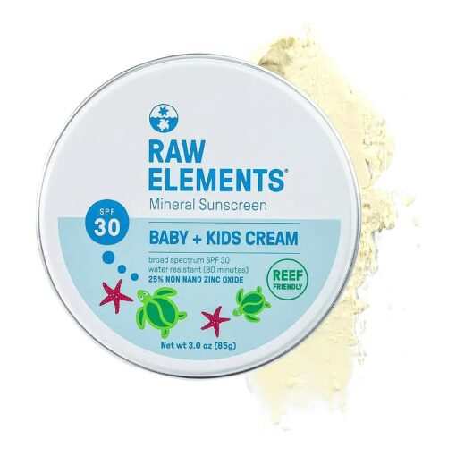 Raw Elements Baby & Kids SPF 30 Organic Sunscreen Tin, Non-Nano Zinc Oxide, Reef-Safe, Cruelty-Free, Gluten & Nut Free, Travel Sunblock 3.0 oz