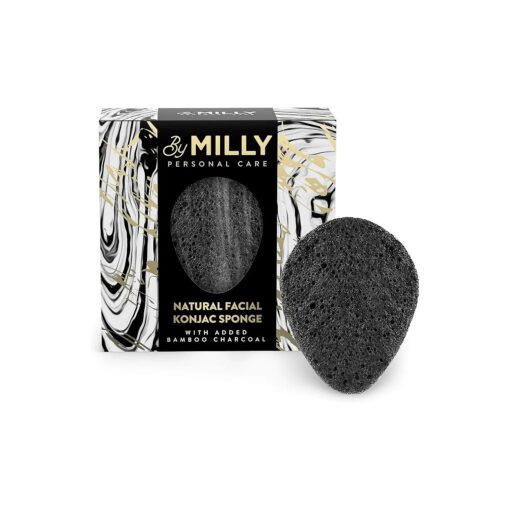 Konjac Sponge for Face | All Natural and Reusable | Konjac Facial Sponge with Activated Bamboo Charcoal | Gentle Exfoliating Sponge for Face | Cleaning for All Skin Types | Biodegradable - Black