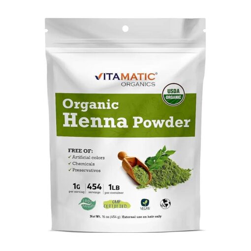 Vitamatic Certified USDA Organic Henna Powder 1 Pound ( 16 Ounce )