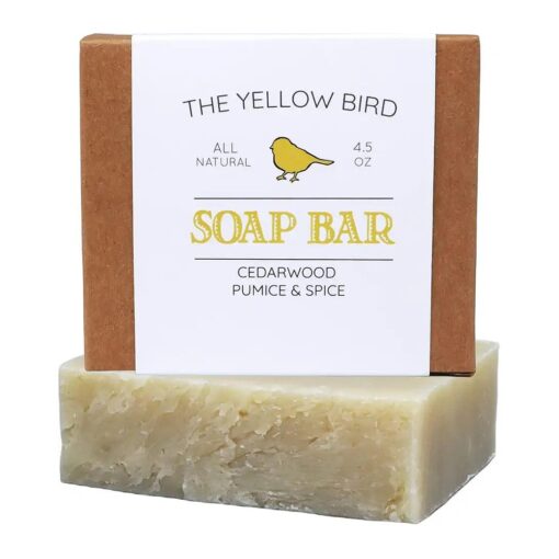 The Yellow Bird Cedarwood Pumice Soap, All Natural Organic Soap Bar, Exfoliating Handmade Artisan Soap for Face & Body .