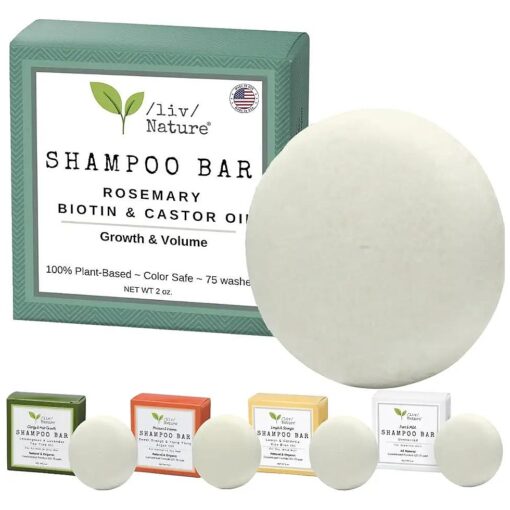 /liv/Nature Shampoo Bar | Growth, Volume, Thickening for Thinning Hair | Rosemary, Biotin, Castor Oil | Travel Essential | Made in USA 1-pk