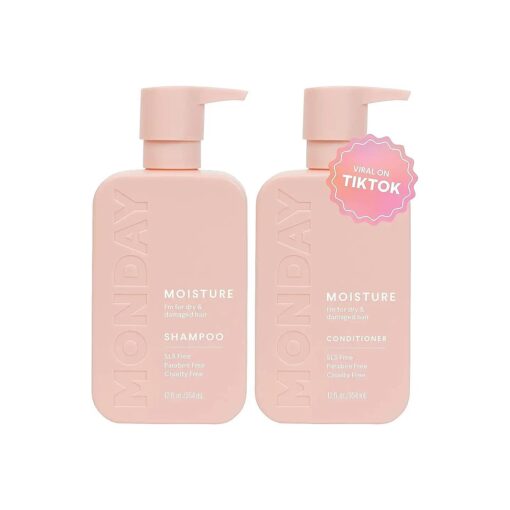 MONDAY HAIRCARE Moisture Shampoo + Conditioner Set for Dry, Coarse, Stressed, Coily & Curly Hair, Made from Coconut Oil, Rice Protein, Shea Butter, & Vitamin E, All-Natural, 12 Fl Oz ( Pack of 2 )