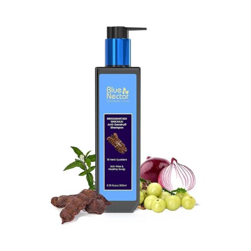 Blue Nectar Anti Dandruff and Healthy Scalp Hair Cleanser Shampoo with Bhringraj, Shikakai, Suitable for Colored Hair, Dry Frizzy Hair ( 10 Herbs, 6.7 Fl Oz )