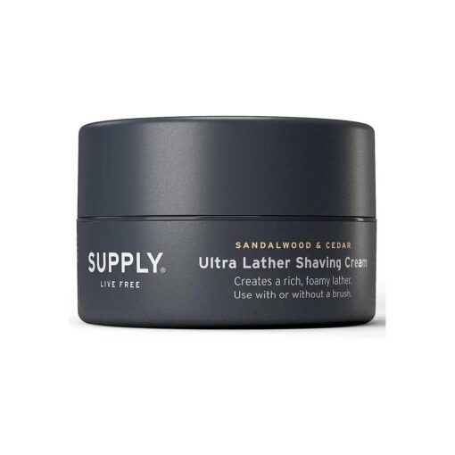 SUPPLY Ultra Lather Shaving Cream Sandalwood & Cedar - Hypoallergenic Formula for Men - 3.4 Oz Jar - Naturally Soothes and Protects, Guards Against Razor Burn and Irritation