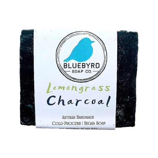 BLUEBYRD Soap Co. 100 % All Natural Lemongrass Charcoal Soap Bar | Bar Soap Made with Real Lemongrass Essential Oils & Natural Cleansing Activated Charcoal | Charcoal Body Wash Bars Fragranced with 100 % Essential Oils | Artisan Handmade in USA | Vegan Charcoal Body Wash Bar for Women & Men ( Lemongrass Charcoal )