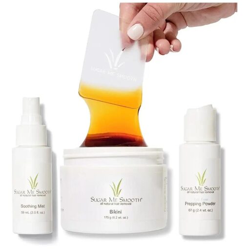 Sugar Me Smooth Bikini Sugar Wax Kit - Gentle On Skin And Less Painful Hair Removal In A Simple System For At-Home Brazilian, No Strips, No Heat, Water Soluble All-Natural Solution For All Hair Types