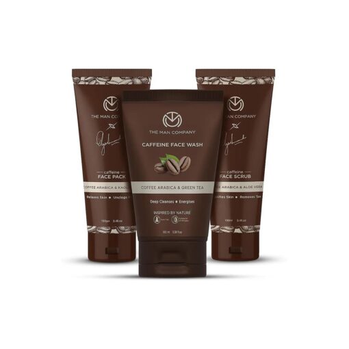 The Man Company Coffee Face Care Kit with Face Wash, Face Scrub, Face Pack | Cleanses, Detoxifies, Relaxes, Glowing and Brightening Skin - Pack of 3