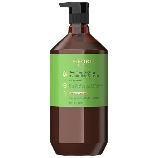 Theorie Tea Tree and Ginger Invigorating Shampoo | Stimulate & Renew with Natural Shine | Suited for All Hair Types - Protects Color and Keratin Treated Hair, Pump Bottle - 800mL