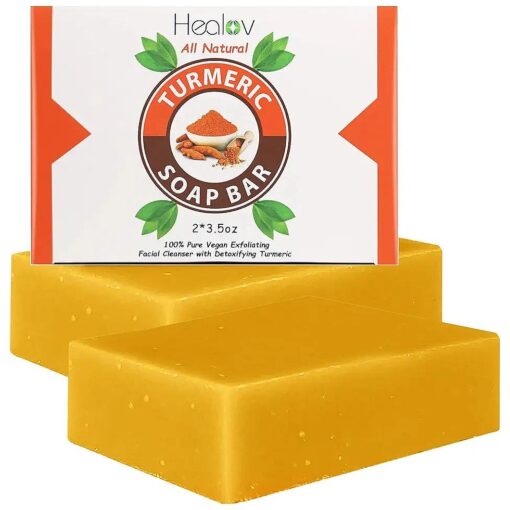 Turmeric Soap Bar for Face & Body - All Natural Turmeric Skin Detox Soap Bar - Turmeric Face Soap Reduces Acne, Fades Scars & Cleanses Skin - Turmeric Bar Soap for All Skin Types ( 4 Ounce ( Pack of 2 ) )