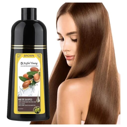 Natural Hair Dye Shampoo - Hair Color for Gray Hair Coverage - Medium Brown Hair Dye Hair Coloring Shampoo for Women, Color Shampoo Beard Dye for Men, Colors Hair Vegan Ammonia Free BROWN